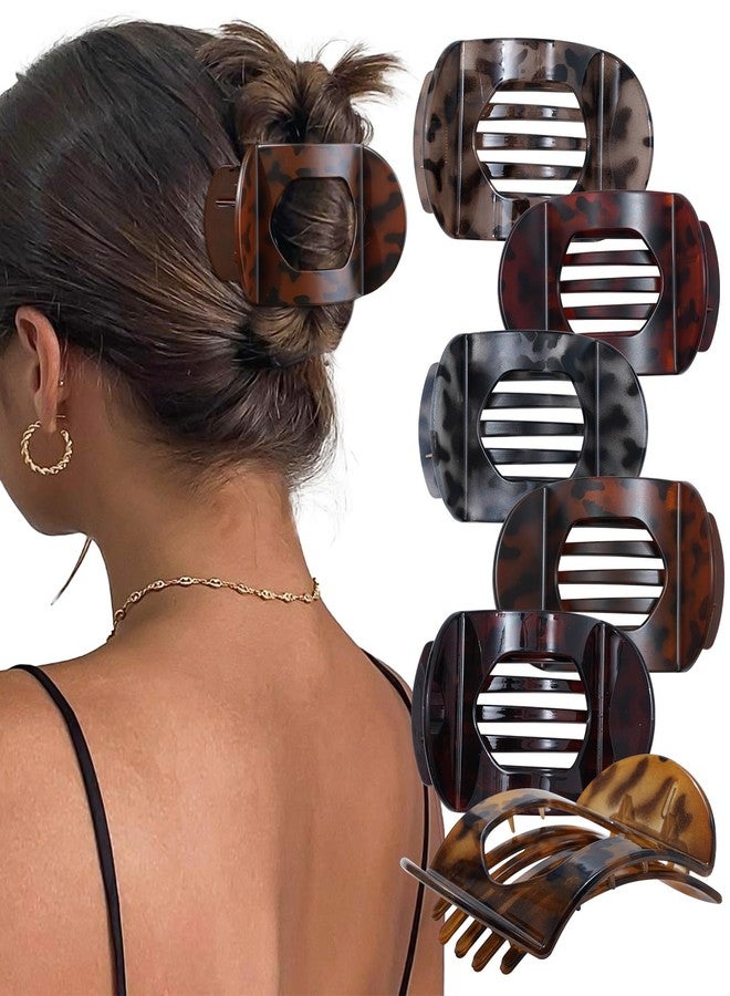 سي اتش ال اي انس اس 6 قطع من مشابك الشعر المسطحة للنساء، متوسطة الحجم، مانعة للانزلاق، ذات قبضة قوية، مناسبة للشعر الخفيف (نقشة جلد النمر (بني فاتح + بني غامق + بني)) - Image 1